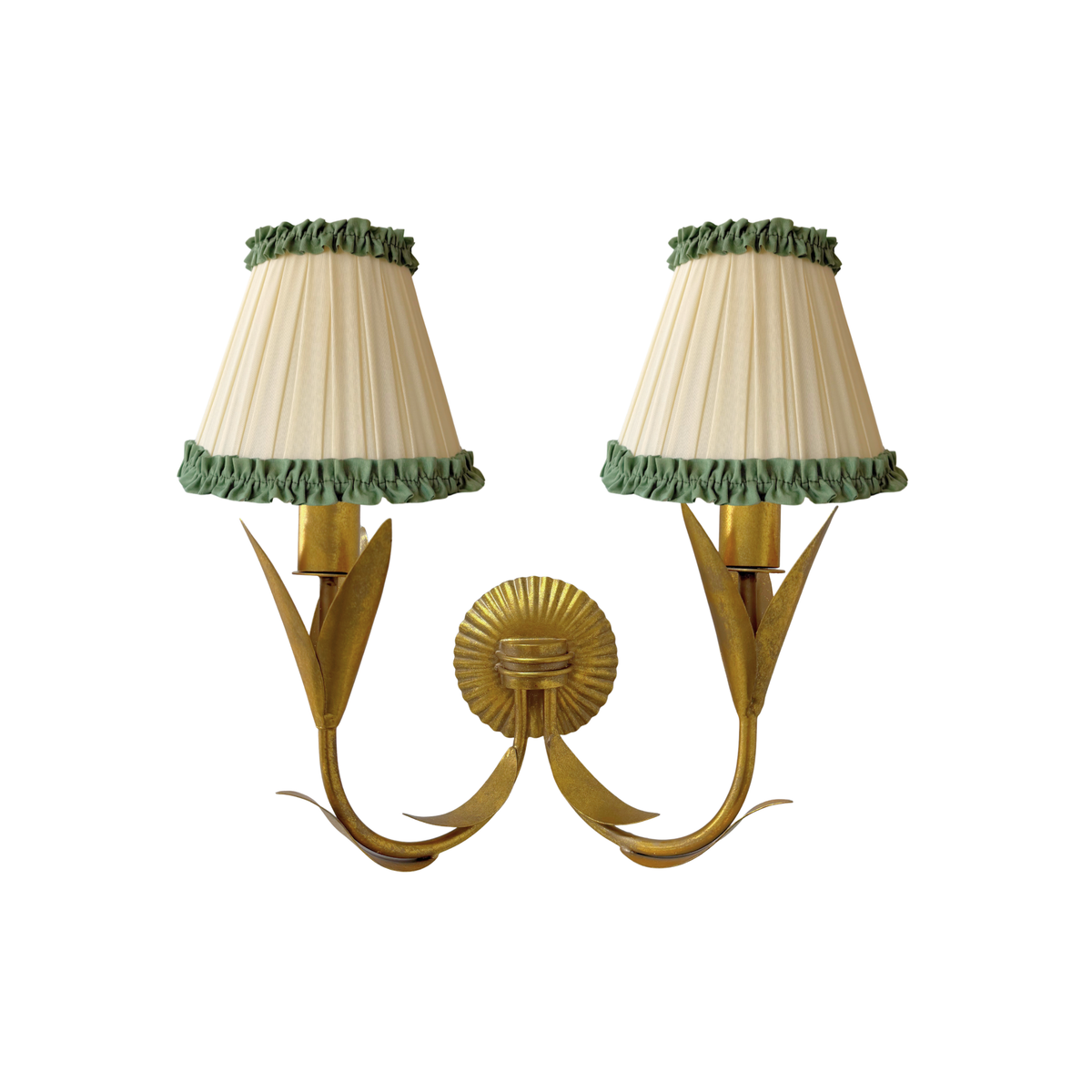 Audrey Cream and Hunter Green Ruffle Shade and La Fleur Antique Gold W