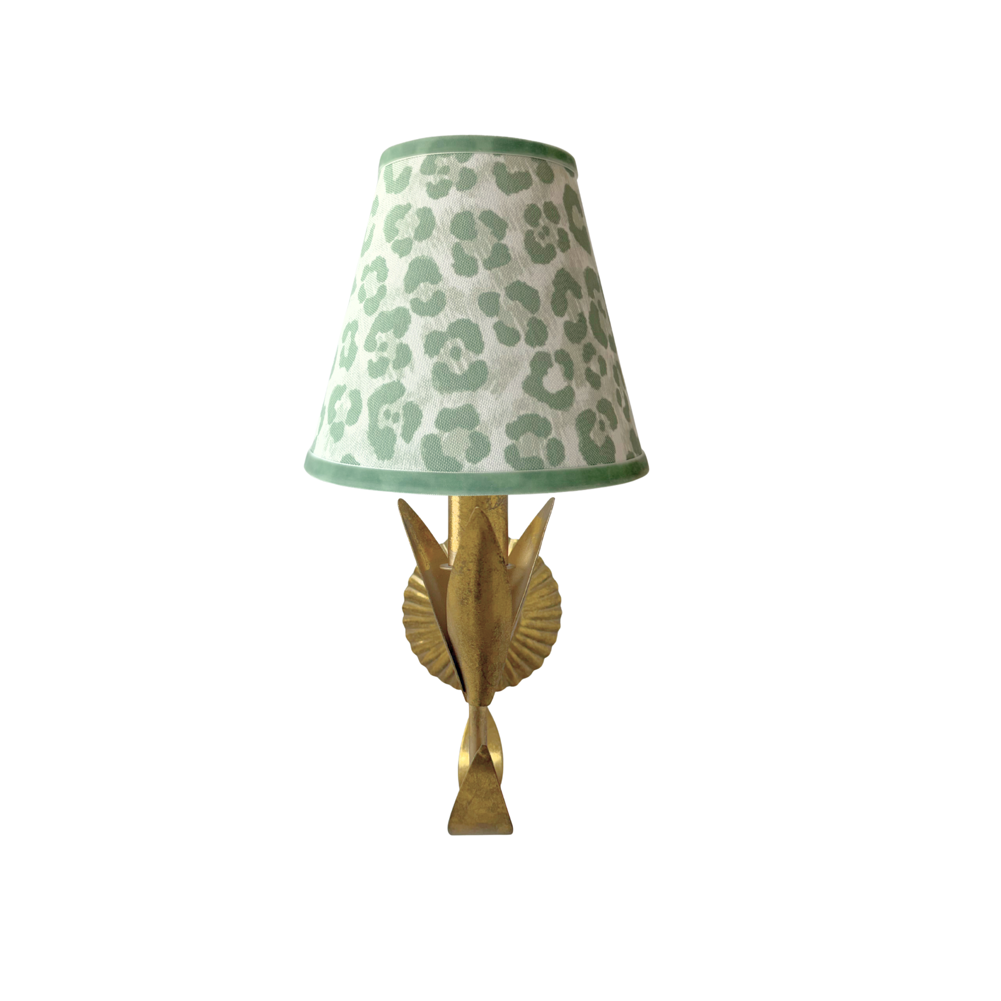 Pistachio Leopard Shade and La Fleur Antique Gold Wall Sconce - LUXE AND BEAU