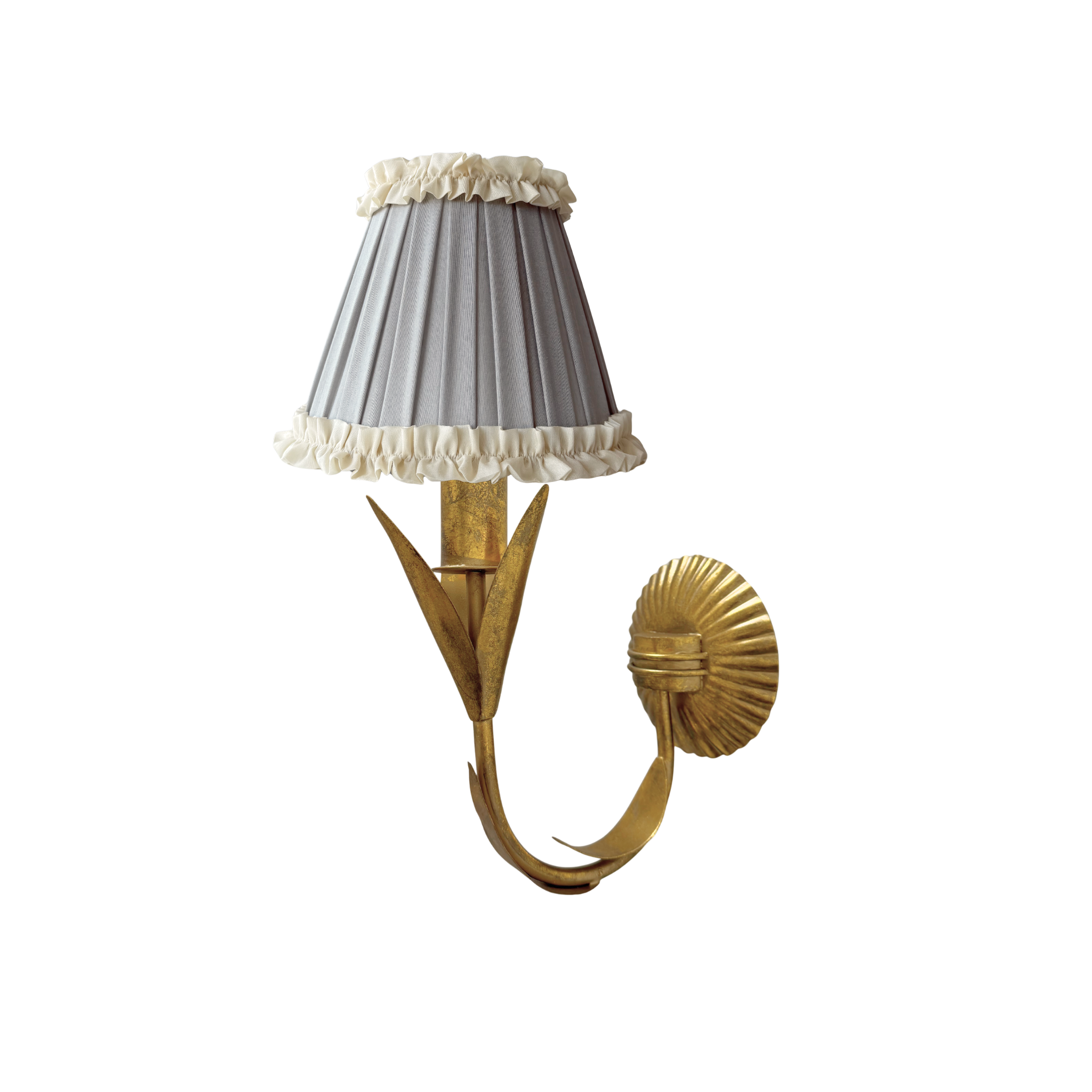Audrey Grey and Cream Ruffle Shade and La Fleur Antique Gold Wall Sconce - LUXE AND BEAU