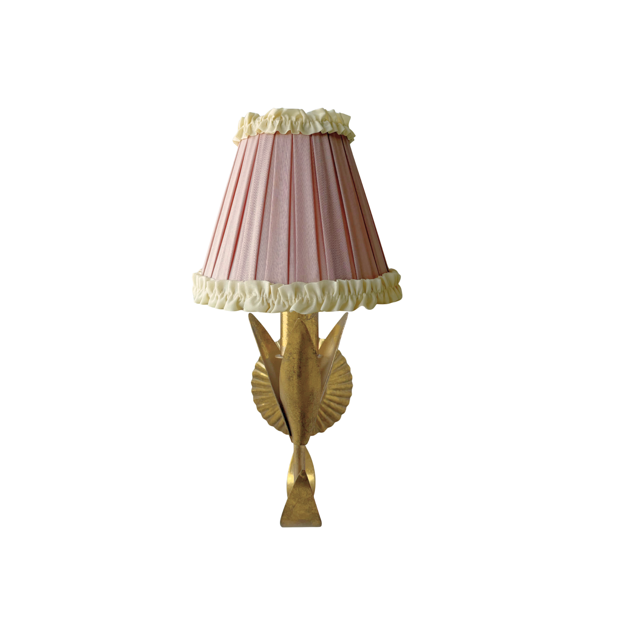 Audrey Dusty Rose and Cream Ruffle Shade and La Fleur Antique Gold Wall Sconce - LUXE AND BEAU