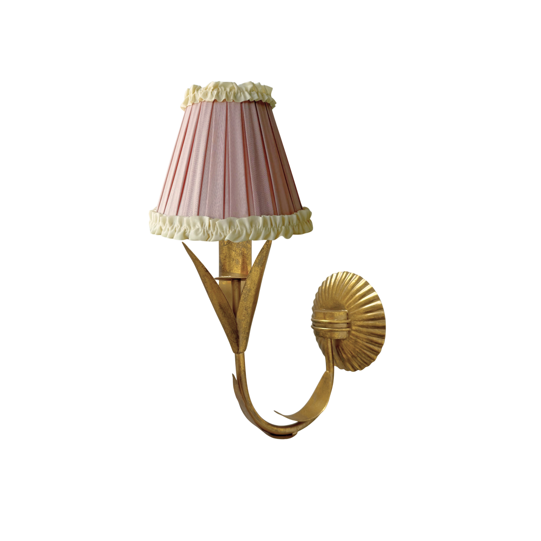Audrey Dusty Rose and Cream Ruffle Shade and La Fleur Antique Gold Wall Sconce - LUXE AND BEAU