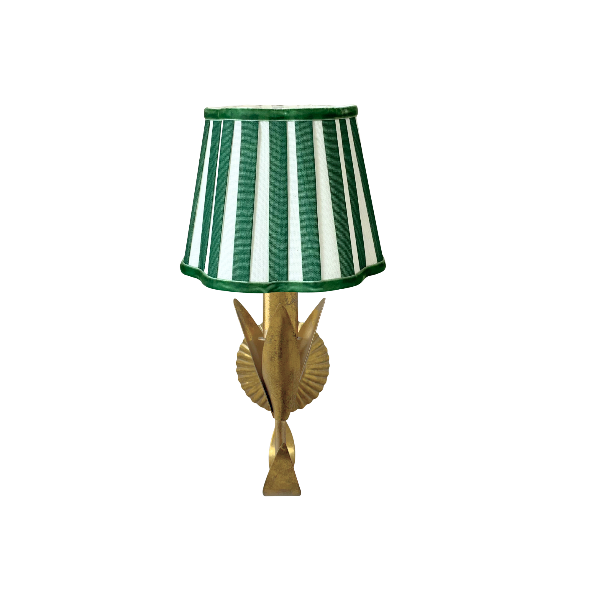 Green Stripe Scallop Shade and La Fleur Antique Gold Wall Sconce - LUXE AND BEAU