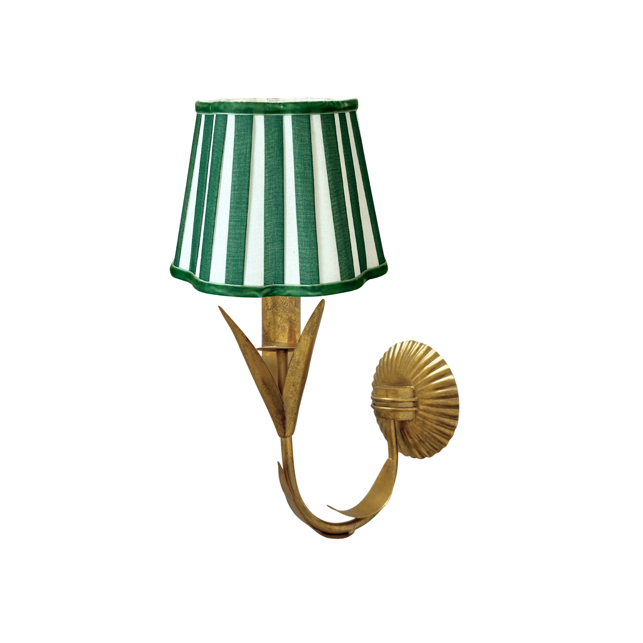 Green Stripe Scallop Shade and La Fleur Antique Gold Wall Sconce - LUXE AND BEAU