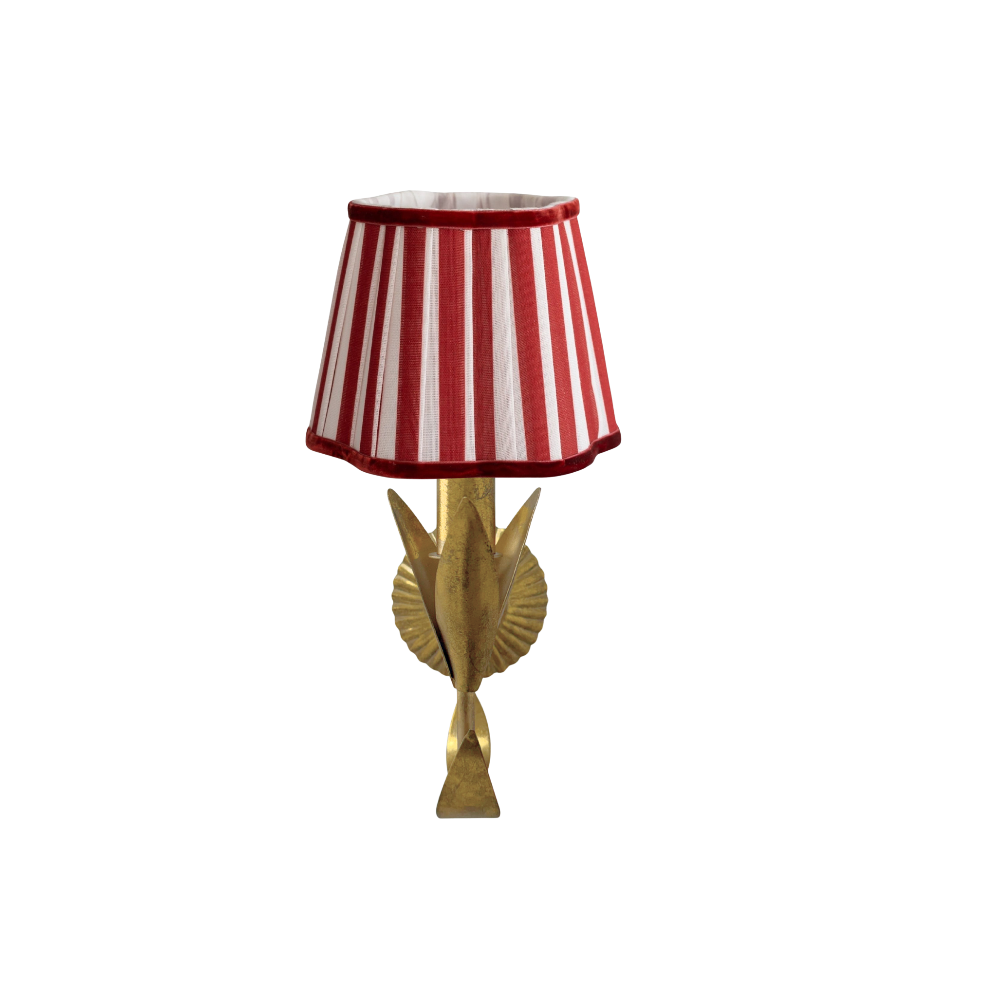 Red Stripe Scallop Shade and La Fleur Antique Gold Wall Sconce - LUXE AND BEAU