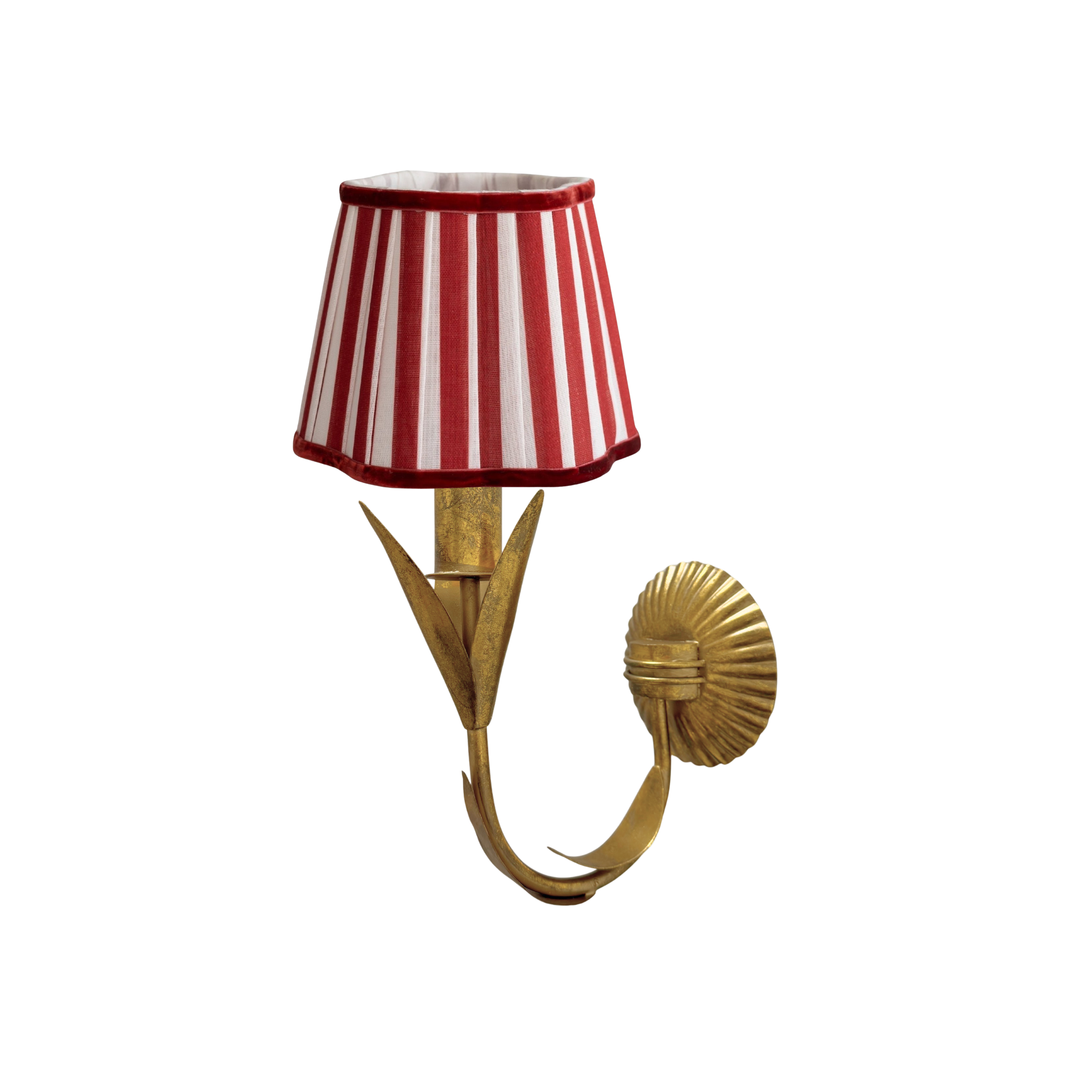 Red Stripe Scallop Shade and La Fleur Antique Gold Wall Sconce - LUXE AND BEAU