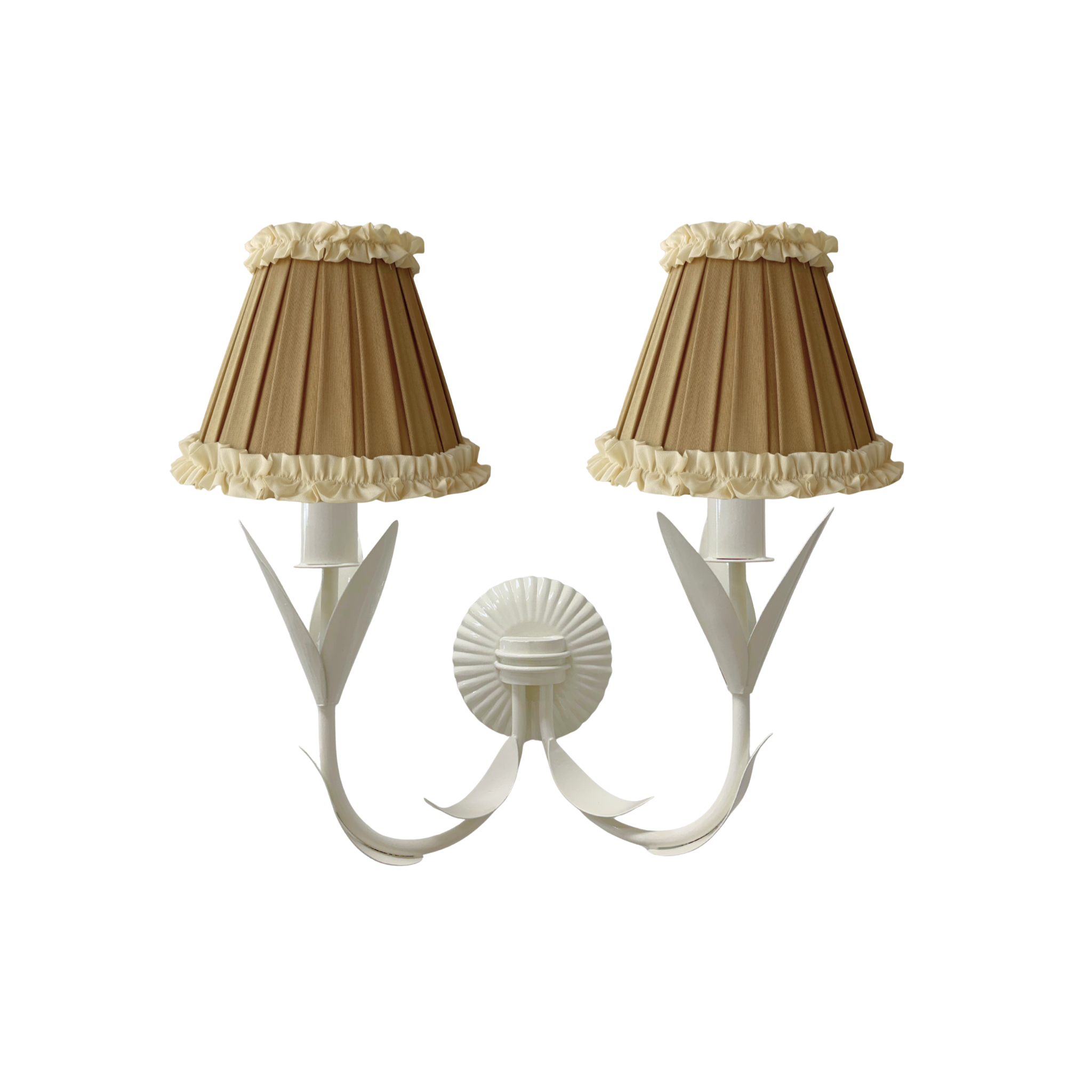 Audrey Camel and Cream Ruffle Shade and La Fleur Ivory Wall Sconce - LUXE AND BEAU