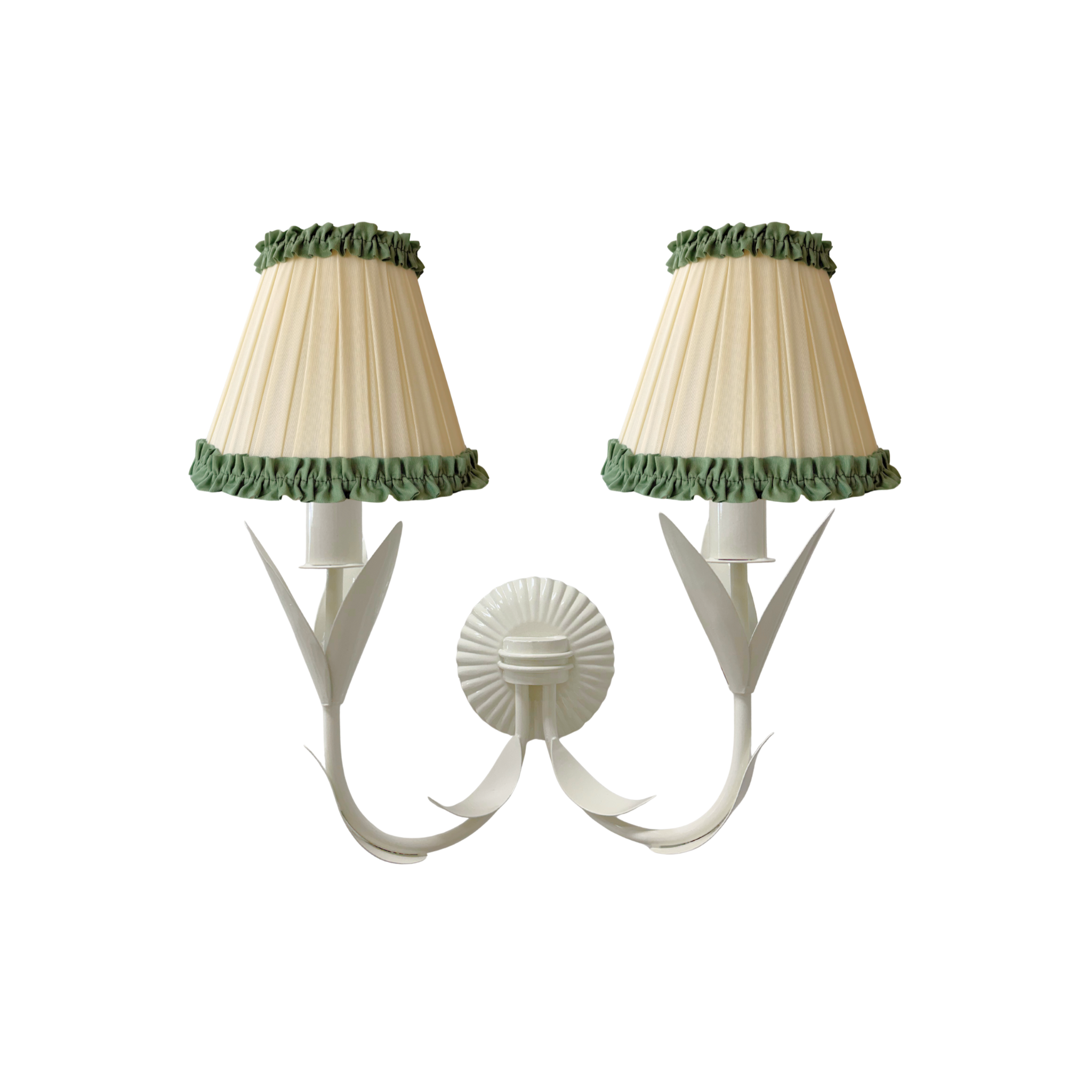 Audrey Cream and Hunter Green Ruffle Shade and La Fleur Ivory Wall Sconce - LUXE AND BEAU
