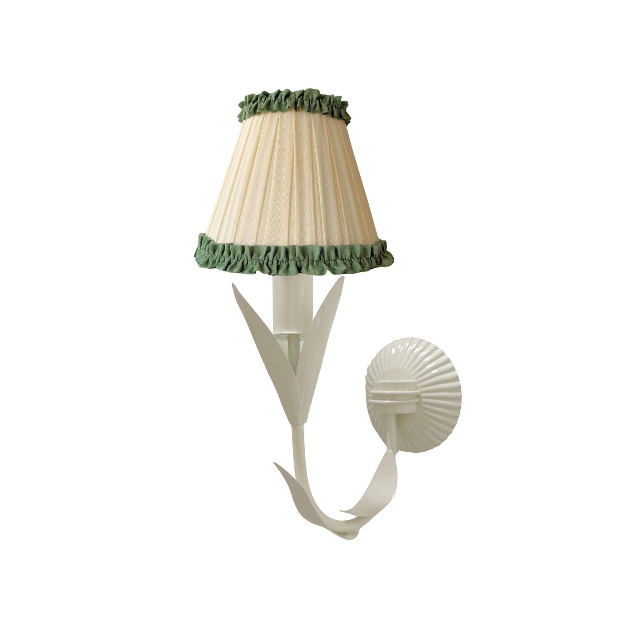 Audrey Cream and Hunter Green Shade and La Fleur Ivory Wall Sconce - LUXE AND BEAU