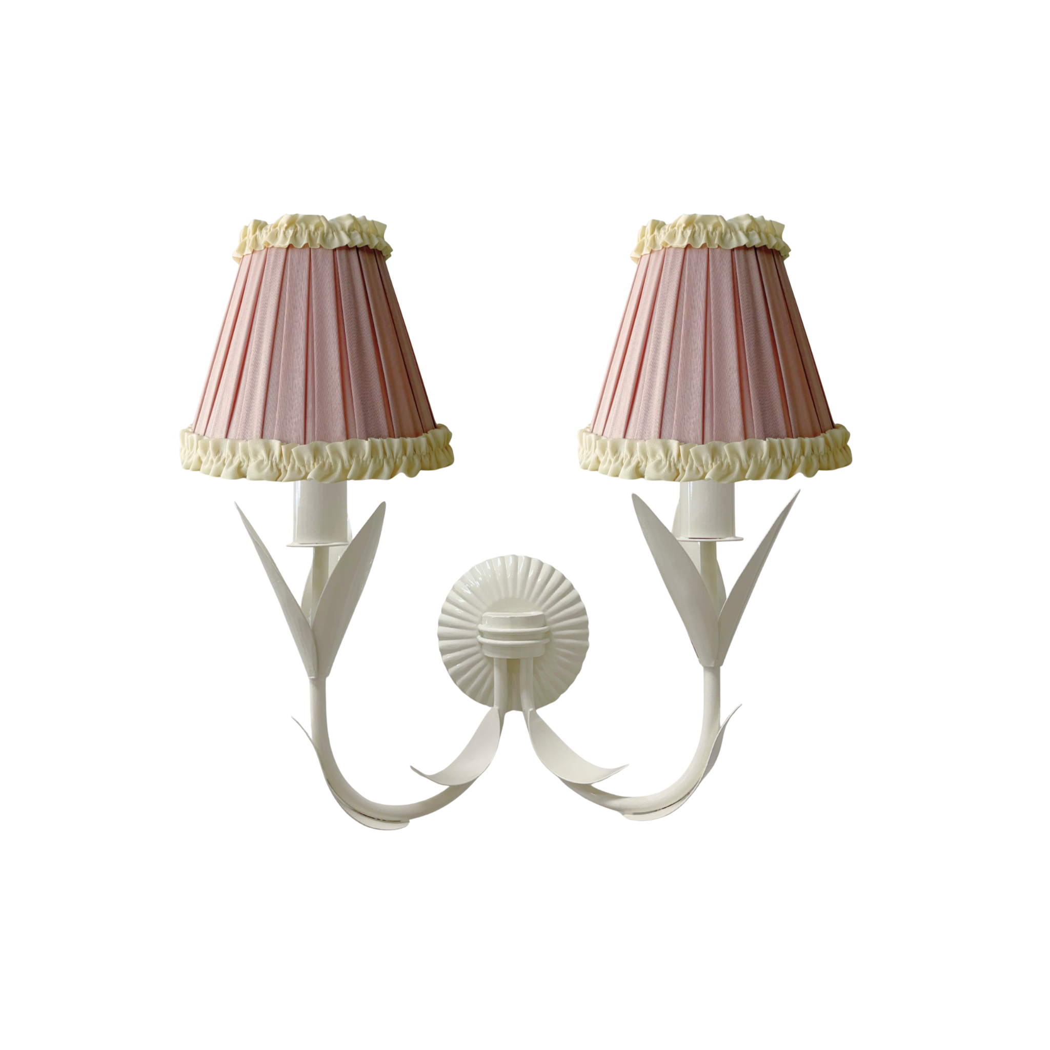 Audrey Dusty Rose and Cream Ruffle Shade and La Fleur Ivory Wall Sconce - LUXE AND BEAU