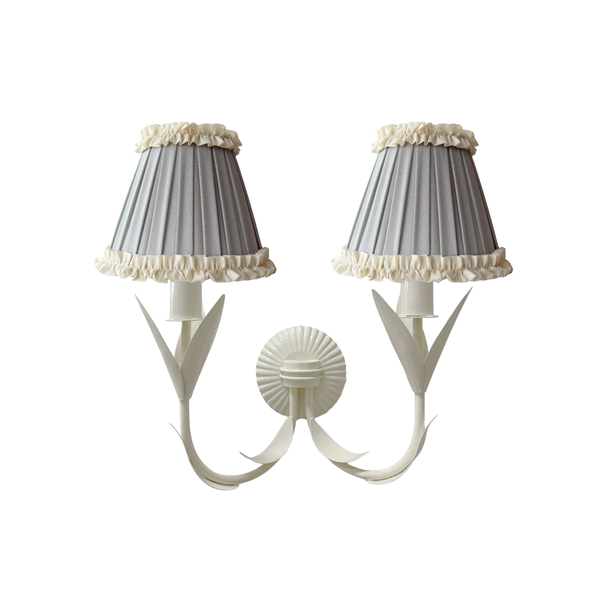Audrey Grey and Cream Ruffle Shade and La Fleur Ivory Wall Sconce - LUXE AND BEAU