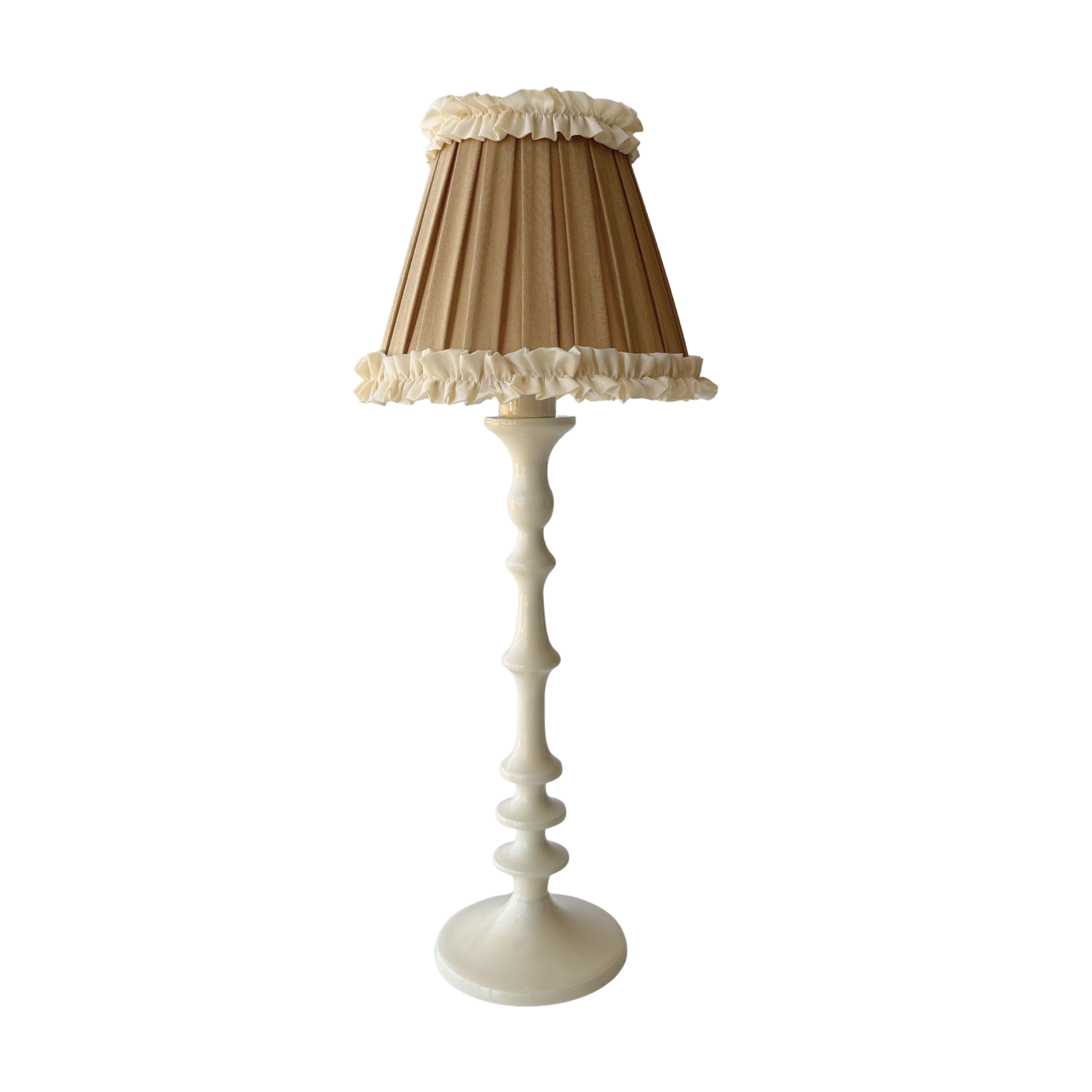 Audrey Camel and Cream Ruffle Lamp Shade & Ivory Base - Table Lamp - LUXE AND BEAU