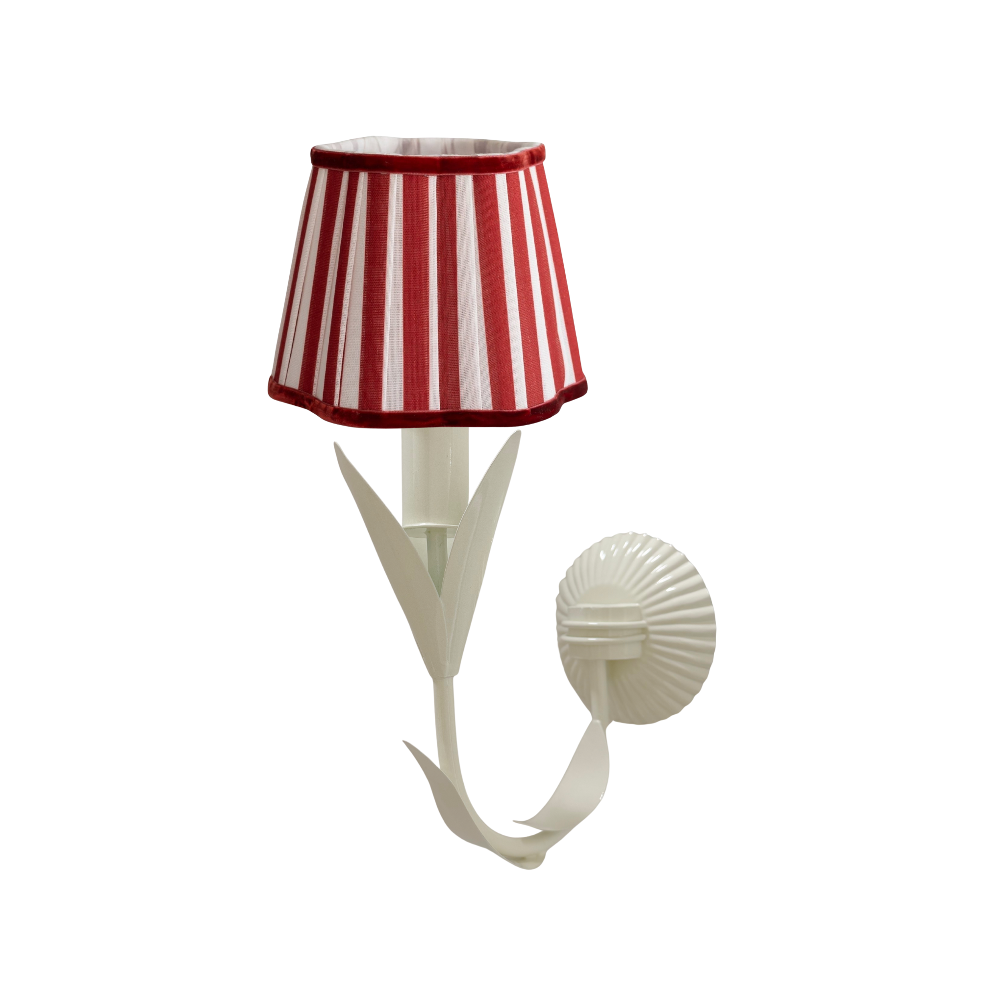 Red Stripe Scallop Shade and La Fleur Ivory Wall Sconce - LUXE AND BEAU