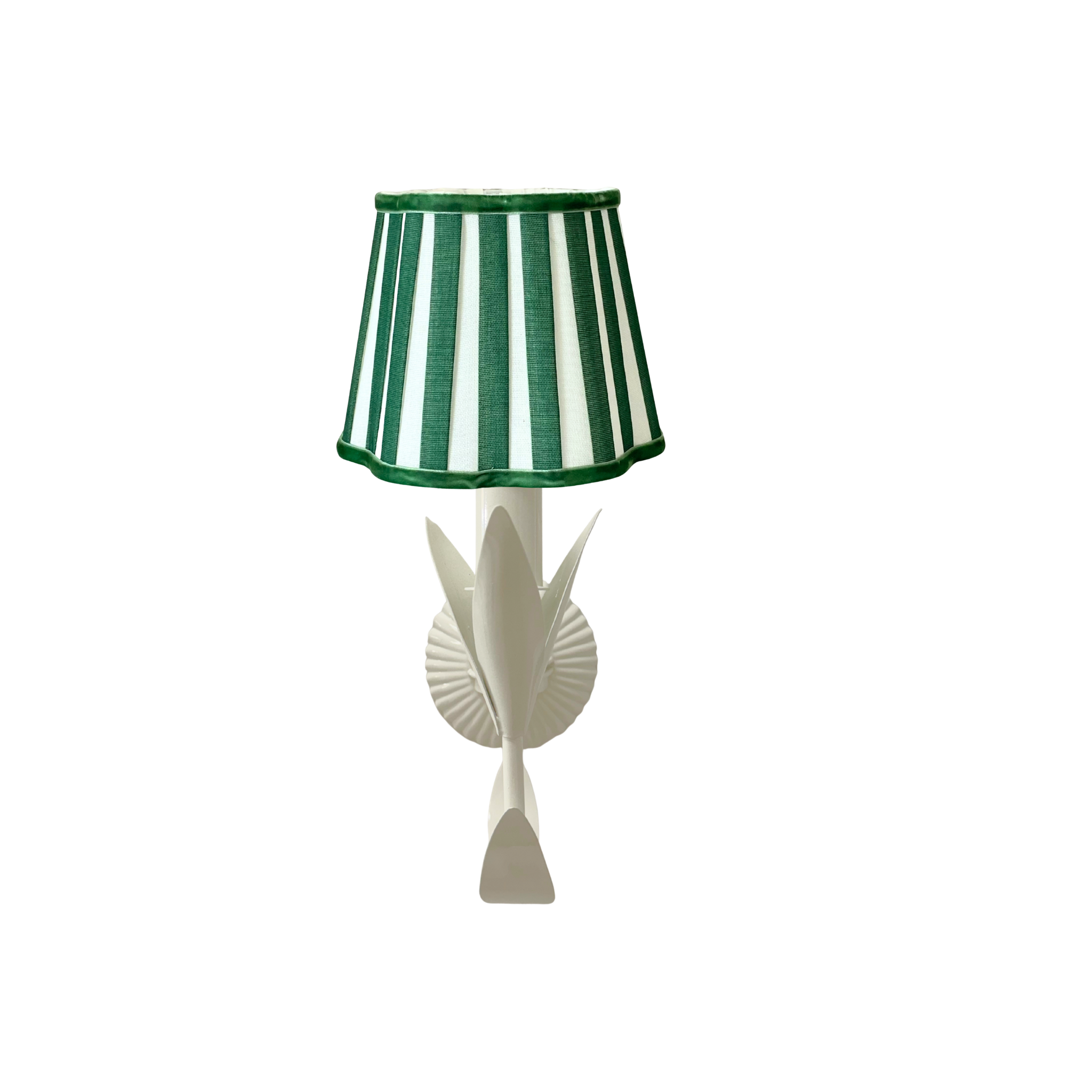 Green Stripe Scallop Shade and La Fleur Ivory Wall Sconce - LUXE AND BEAU
