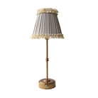 Audrey Grey and Cream Ruffle Lamp Shade & Gold Base - USB Table Lamp - LUXE AND BEAU