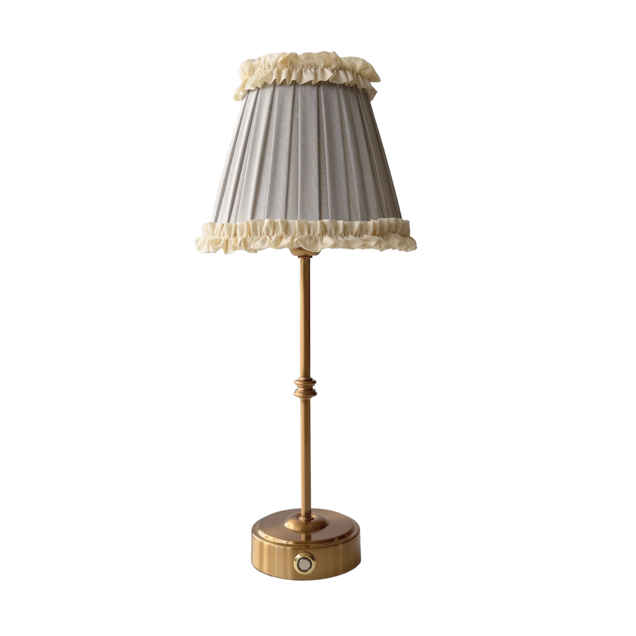 Audrey Grey and Cream Ruffle Lamp Shade & Gold Base - USB Table Lamp - LUXE AND BEAU