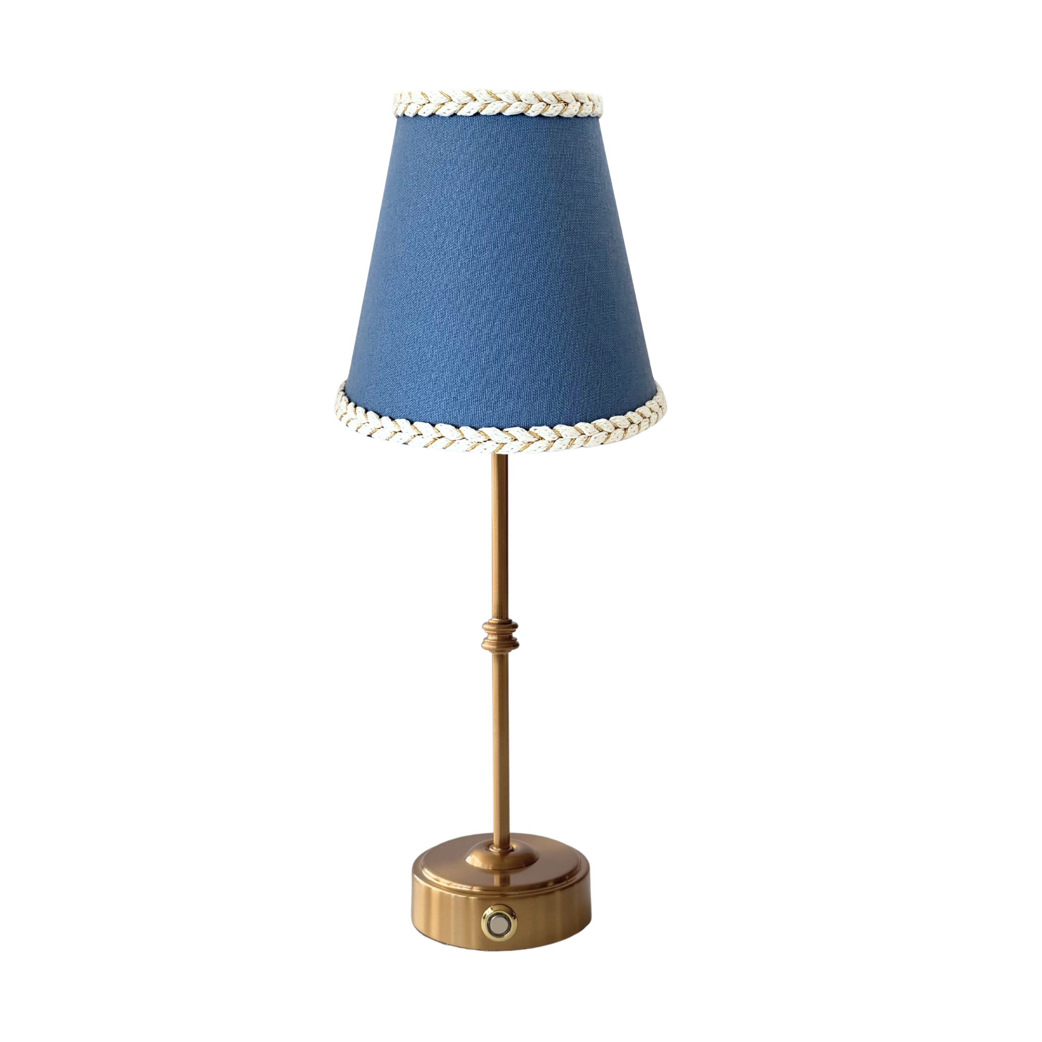 Ocean Blue Braided Trim Lamp Shade & Gold Base - USB Table Lamp - LUXE AND BEAU