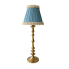 Audrey Sky Blue and Cream Ruffle Lamp Shade & Brass Base - Table Lamp - LUXE AND BEAU
