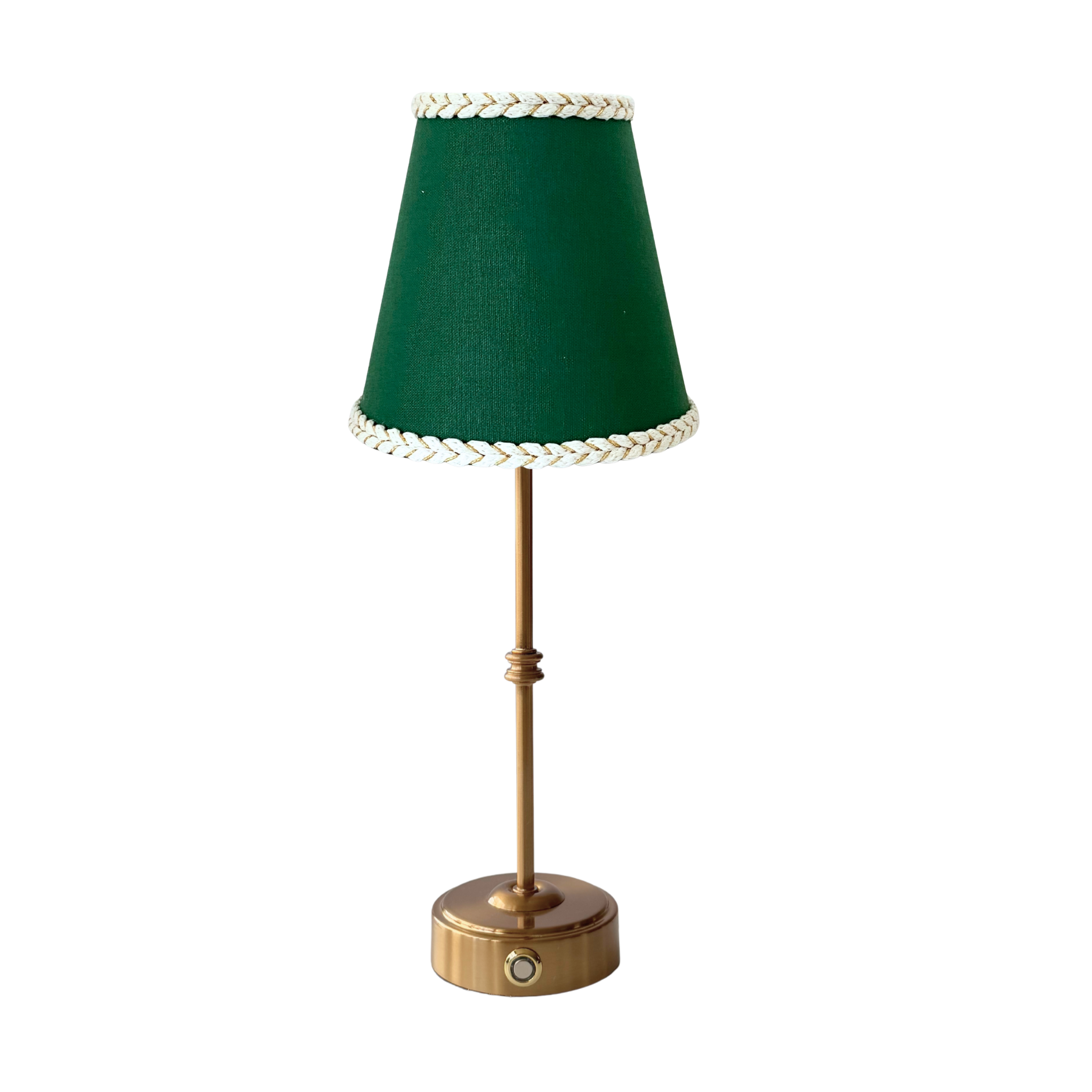 Verdant Green Braided Trim Lamp Shade & Gold Base - USB Table Lamp - LUXE AND BEAU