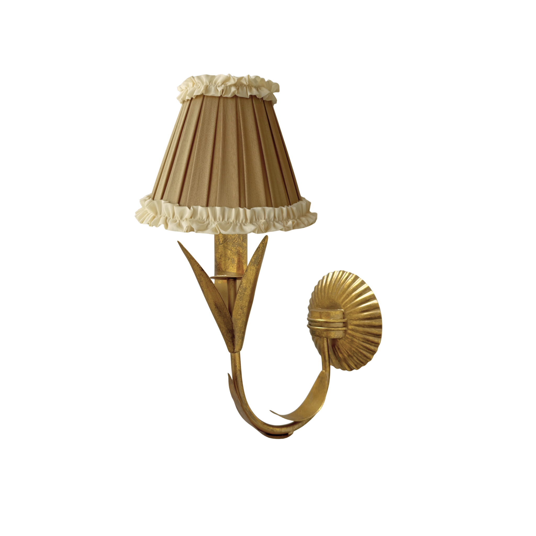 Audrey Camel and Cream Ruffle Shade and La Fleur Antique Gold Wall Sconce - LUXE AND BEAU