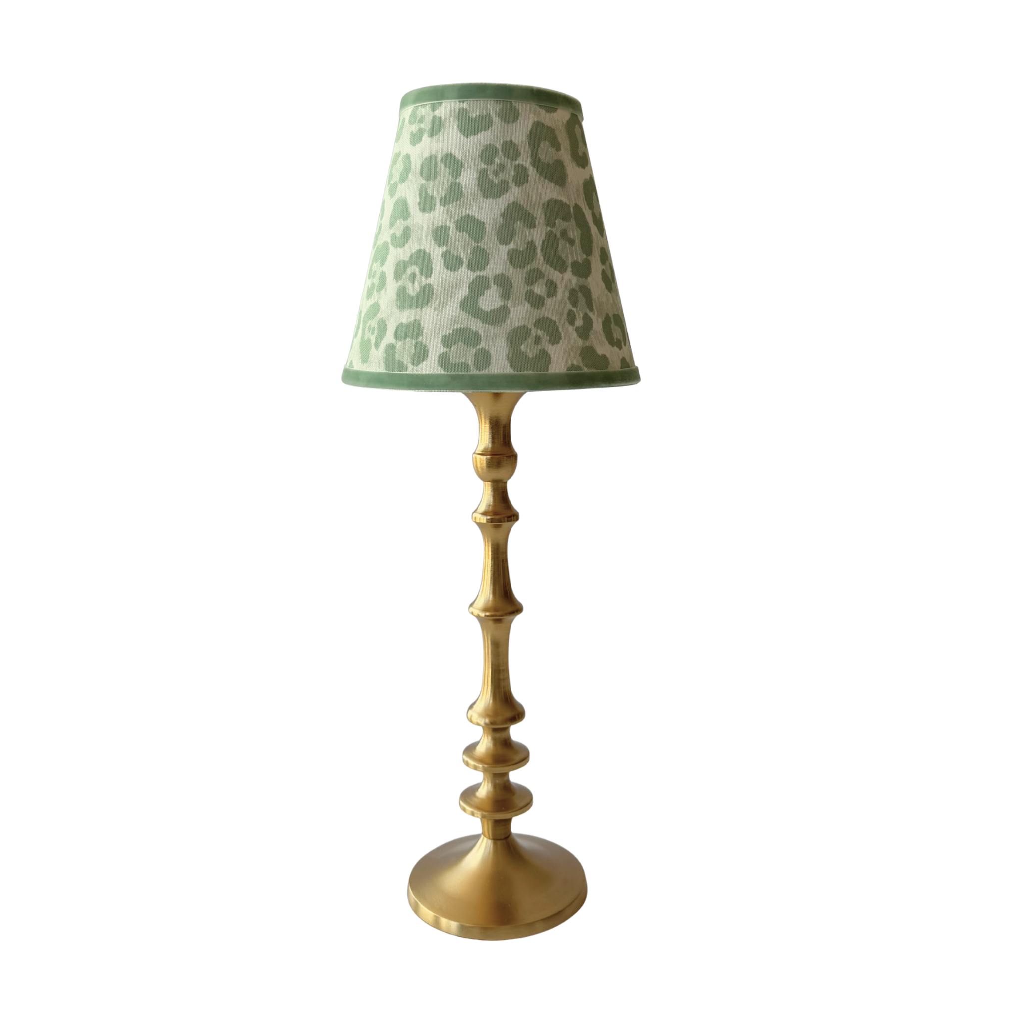 Pistachio Leopard Lamp Shade & Brass Base - Table Lamp - LUXE AND BEAU