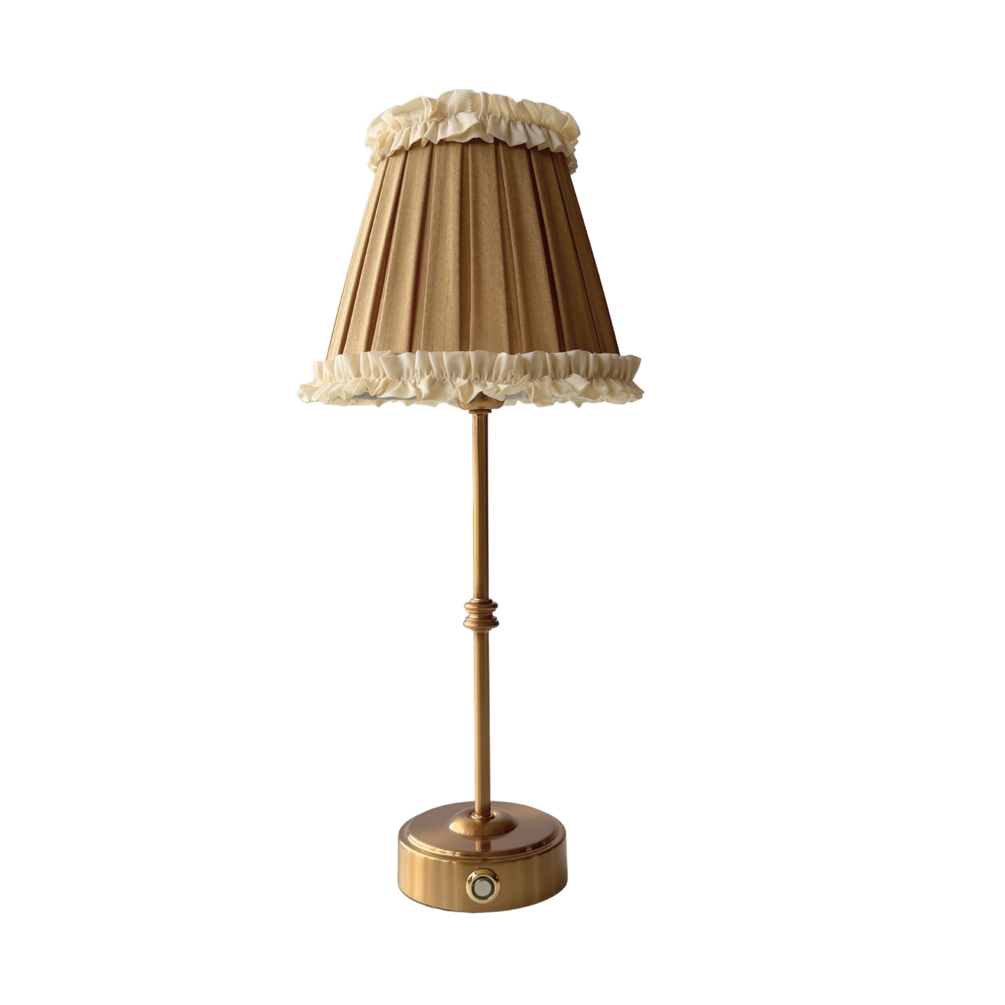 Audrey Camel and Cream Ruffle Lamp Shade & Gold Base - USB Table Lamp - LUXE AND BEAU