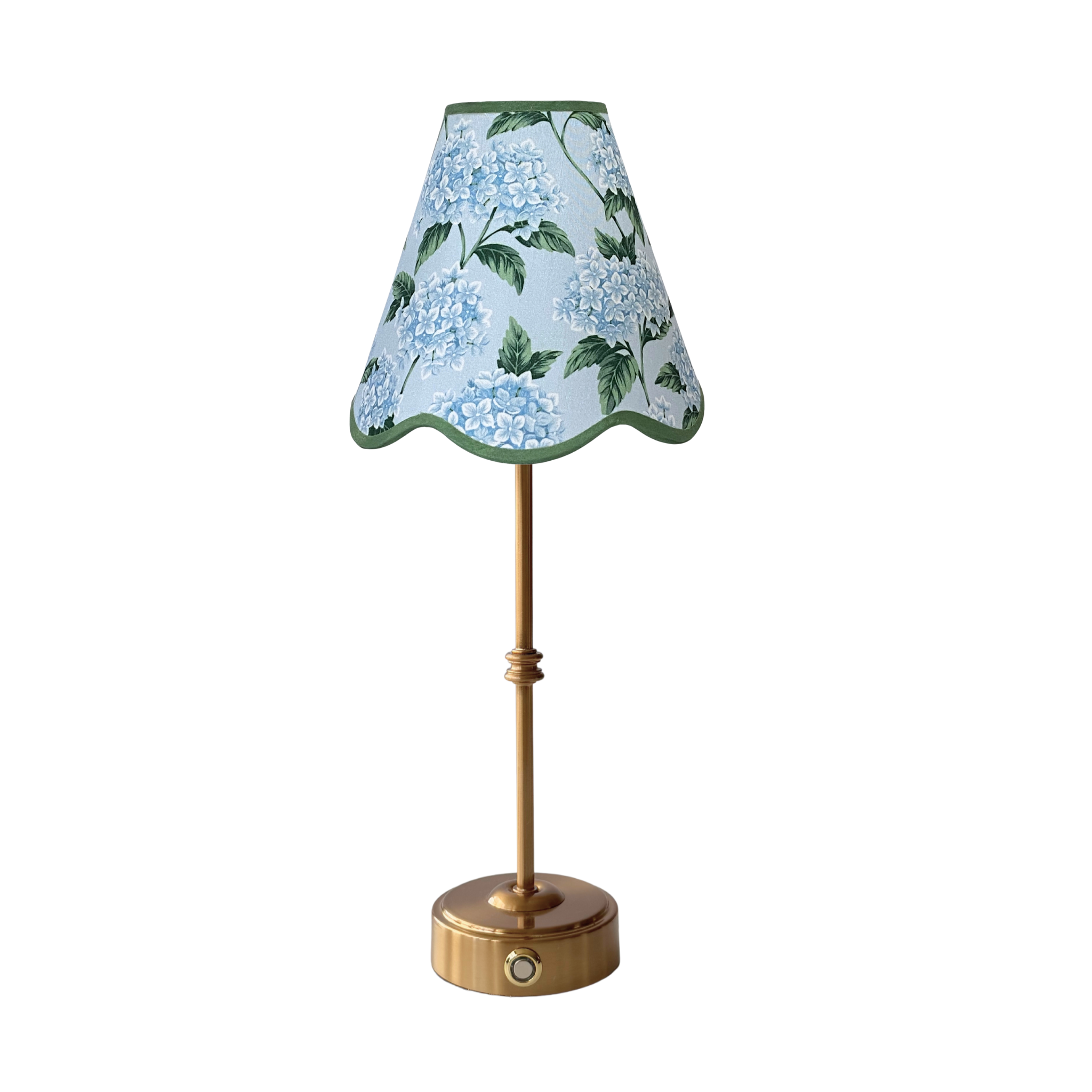 Blue Hydrangea Scallop Lamp Shade & Gold Base - USB Table Lamp - LUXE AND BEAU