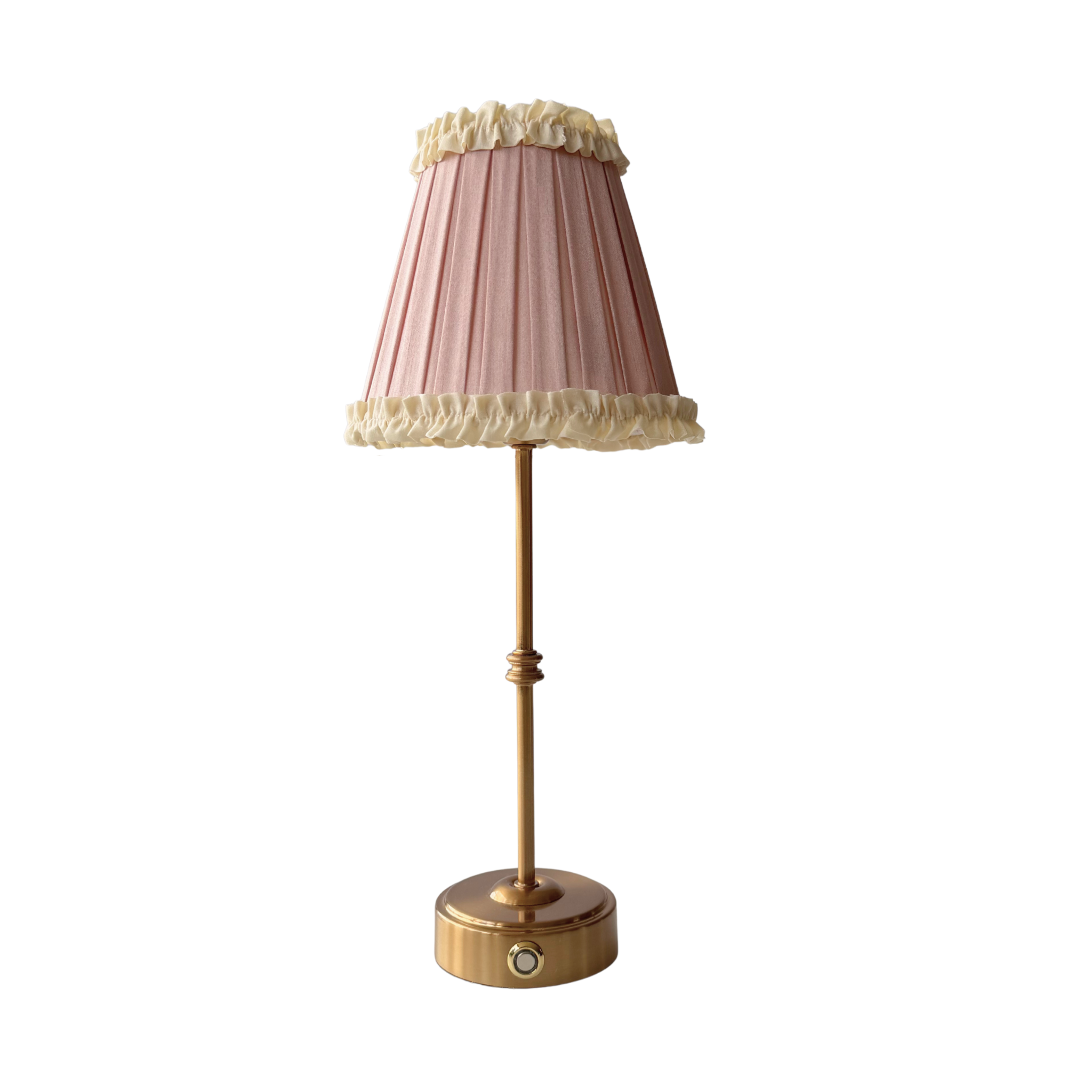 Audrey Dusty Rose and Cream Ruffle Lamp Shade & Gold Base - USB Table Lamp - LUXE AND BEAU