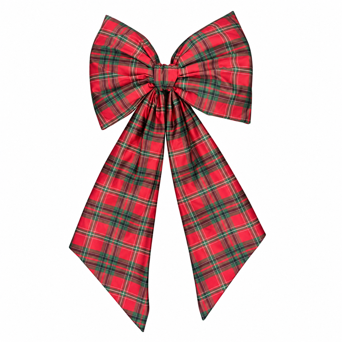 Large red tartan bow with long tails