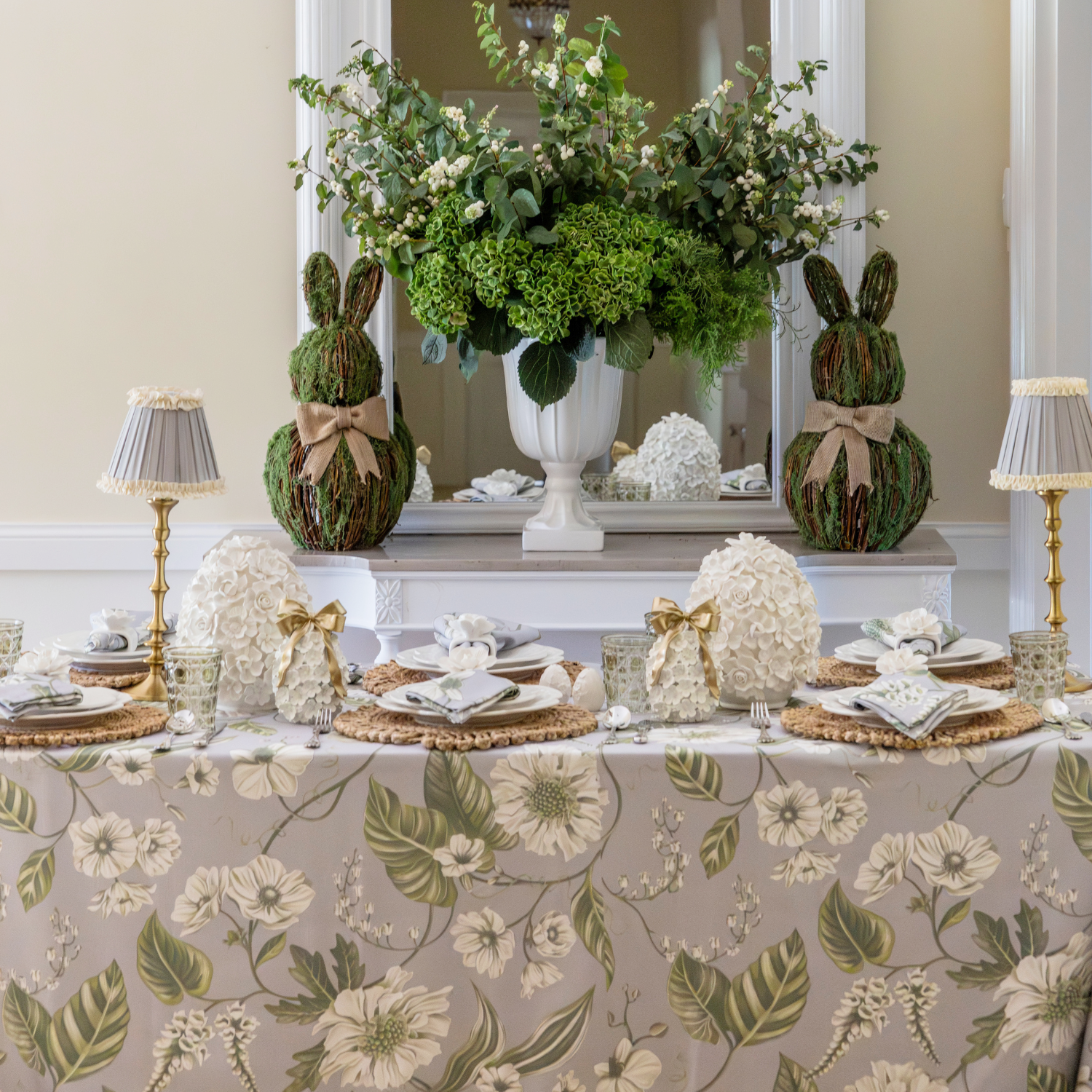 Georgie's Floral Grey and Moss Table Cloth - LUXE AND BEAU