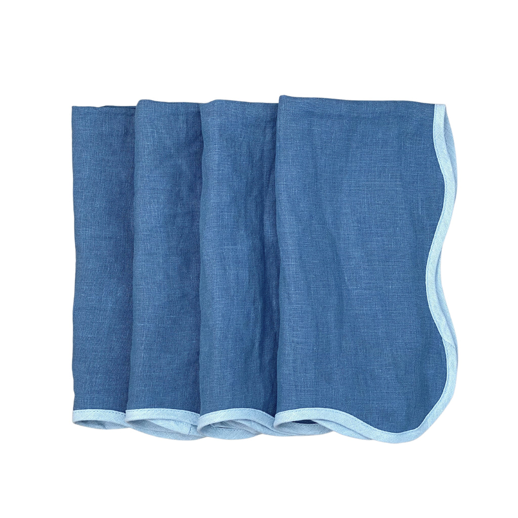 Buy Luxe Cushions & Linens - Scalloped Blue Napkin (Set of 4) - By Luxe & Beau Designs 