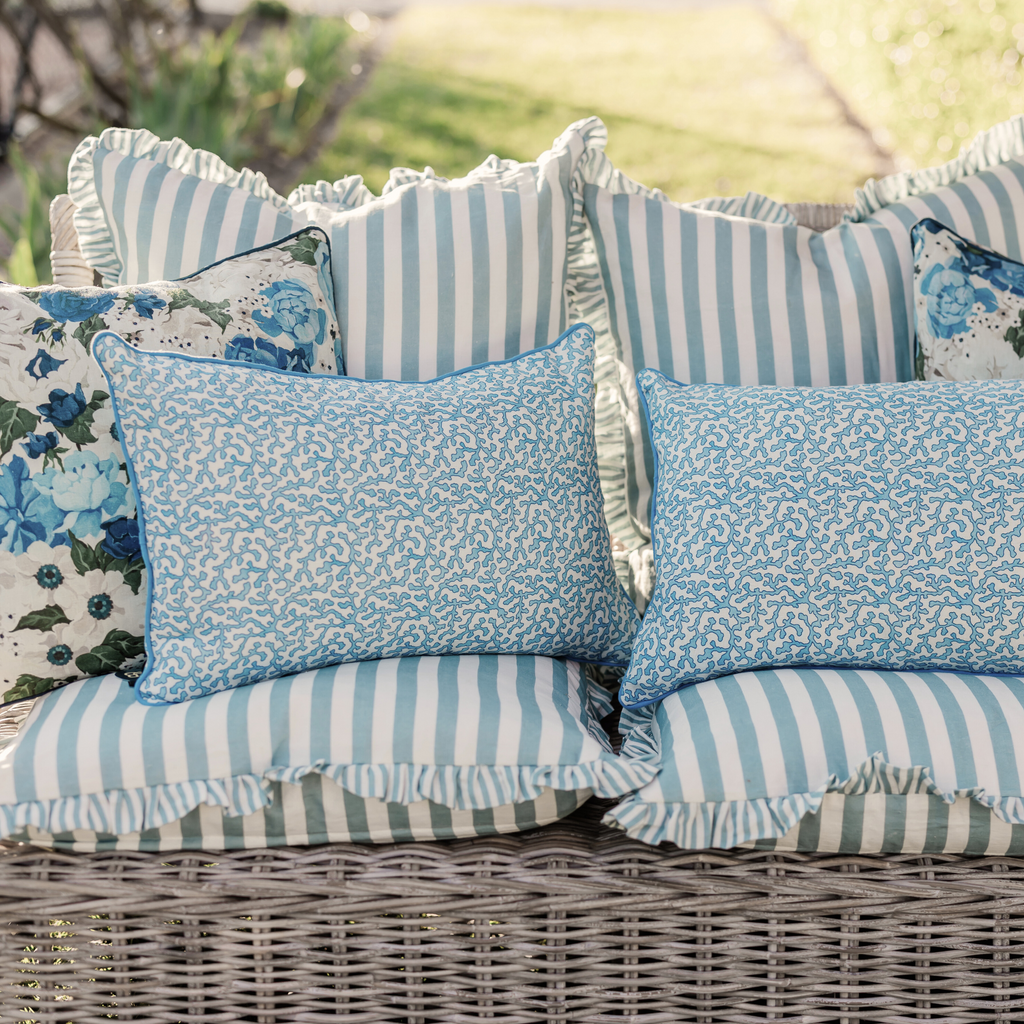 Buy Luxe Cushions & Linens - Blue Ruffle Stripe Linen Cushion Cover 65 x 65 - By Luxe & Beau Designs 