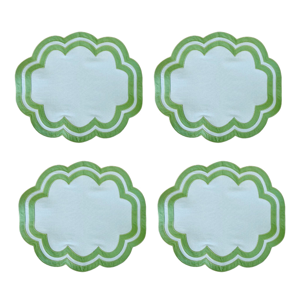 Buy Luxe Cushions & Linens - Blue and Green Scallop Embroidered Placemat (Set of 4) - By Luxe & Beau Designs 