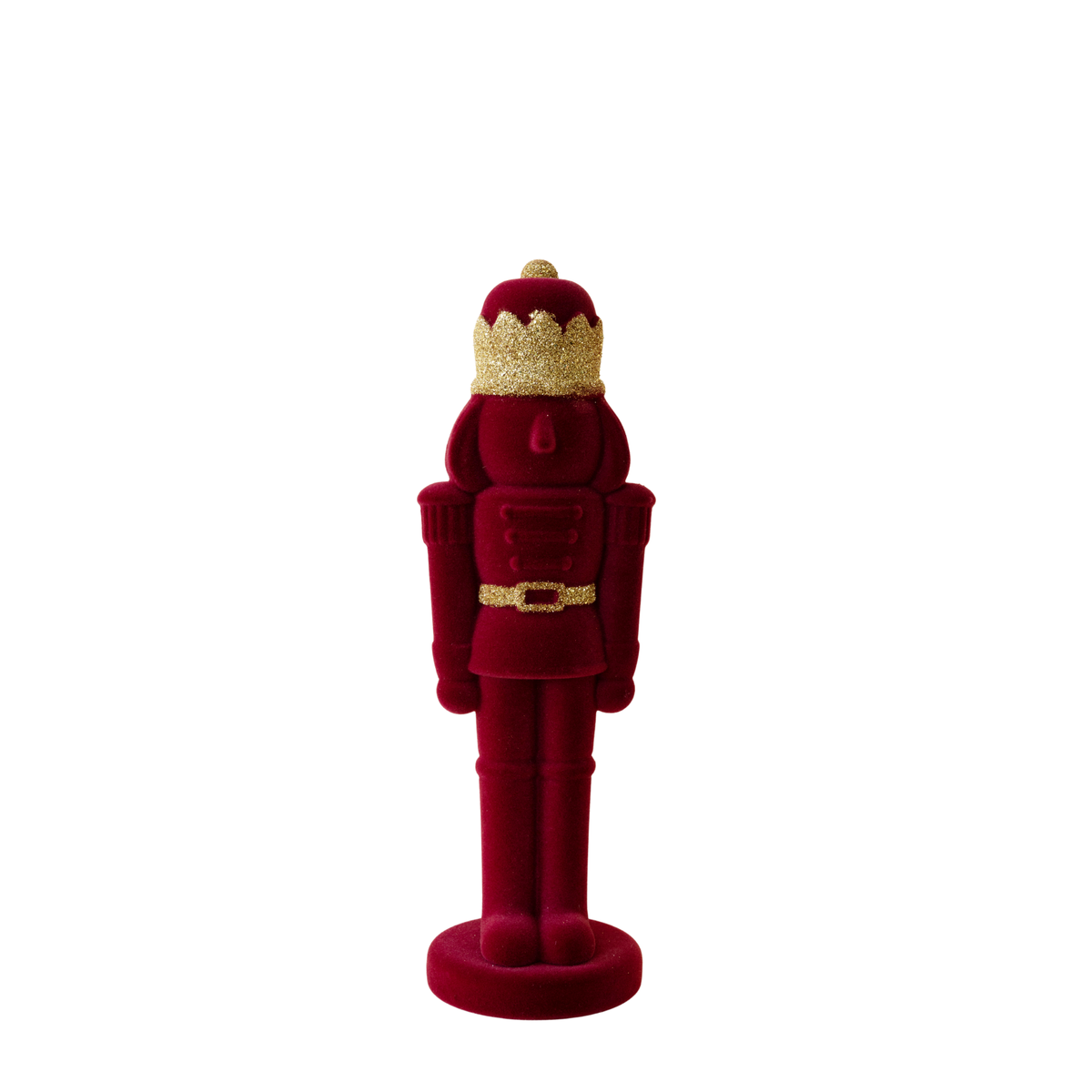 Burgundy velvet nutcracker with gold glitter crown