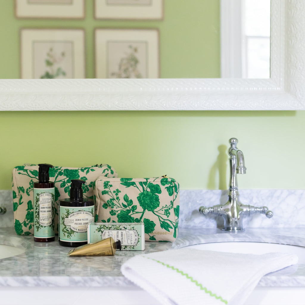 Buy Luxe Cushions & Linens - Green and Pink Camille Cosmetic Bag - Pre Order - By Luxe & Beau Designs 