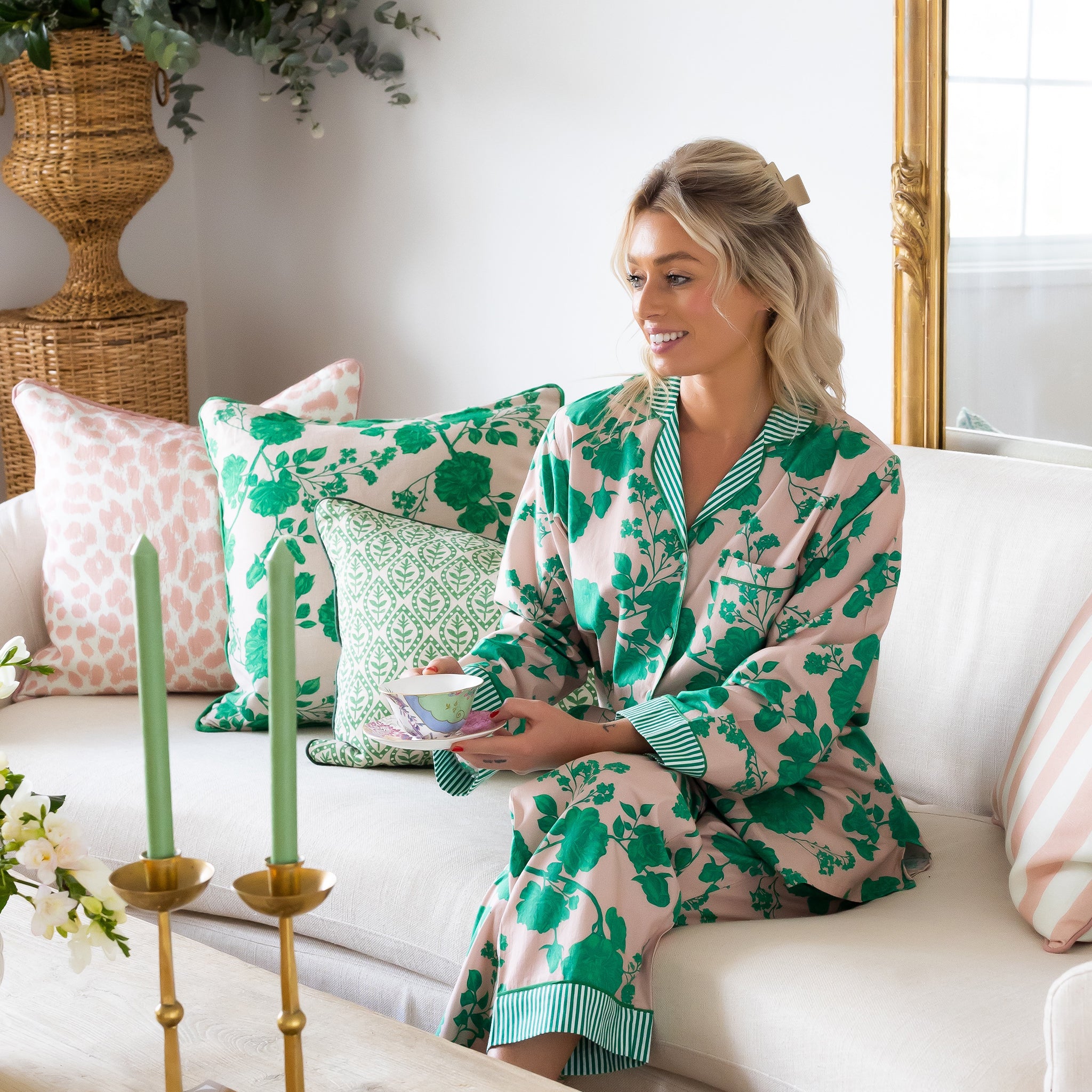 Buy Luxe Cushions & Linens - Pink and Green Camille Pyjamas - By Luxe & Beau Designs 