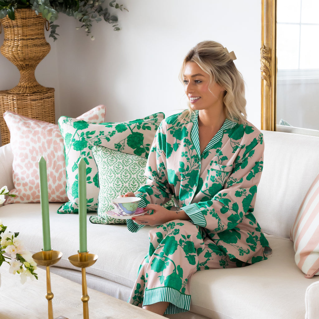 Buy Luxe Cushions & Linens - Pink and Green Camille Pyjamas - By Luxe & Beau Designs 