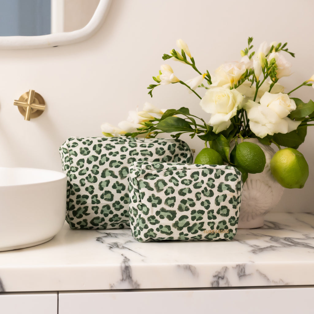 Buy Luxe Cushions & Linens - Green Leopard Cosmetic Bag - By Luxe & Beau Designs 